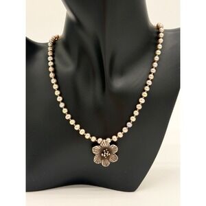 Sterling Silver 925 Pearl Necklace Floral Pendant Toggle Clasp Vintage 18"